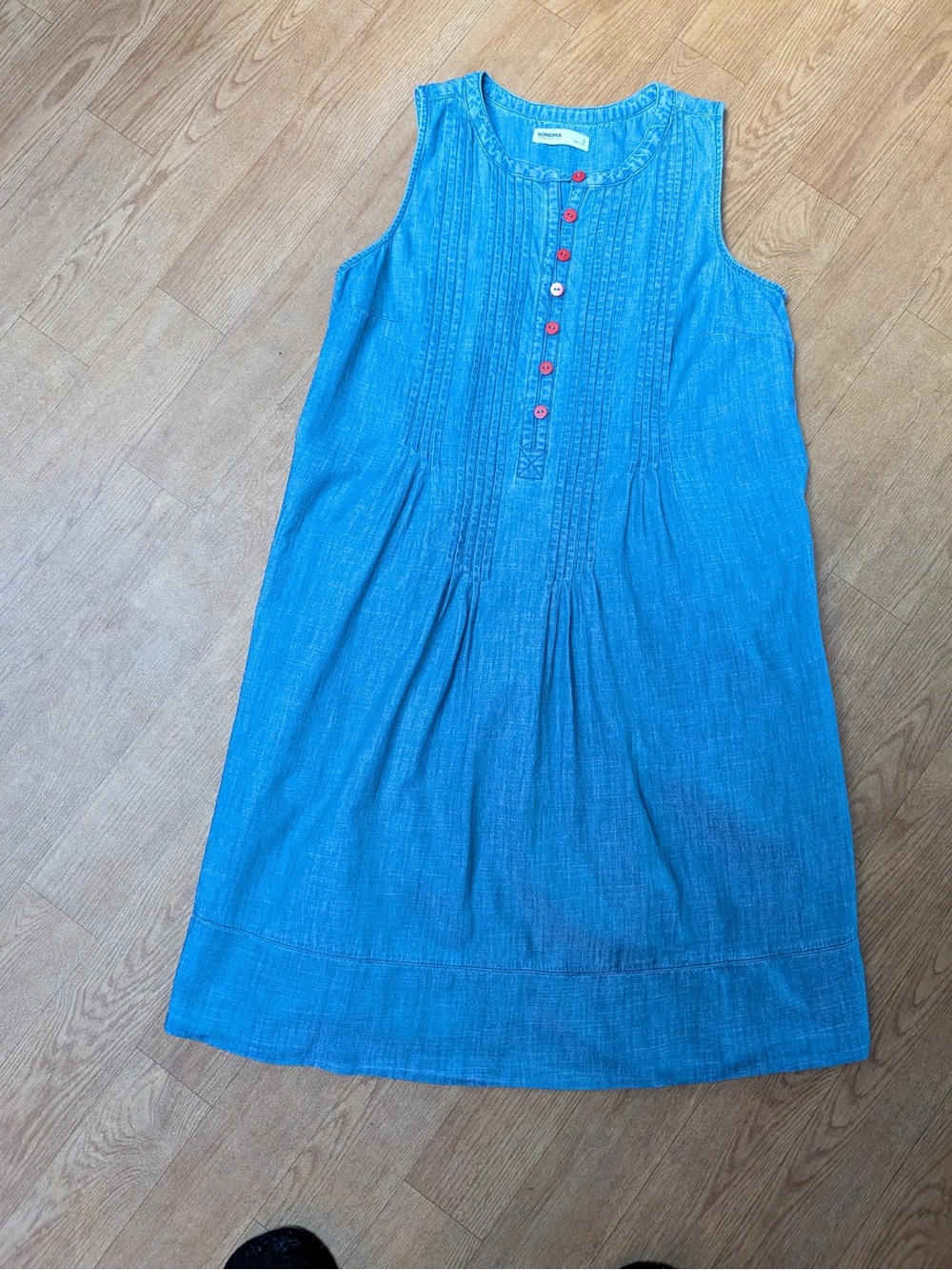 Blue Sleeveless Denim Dress with Button Detail